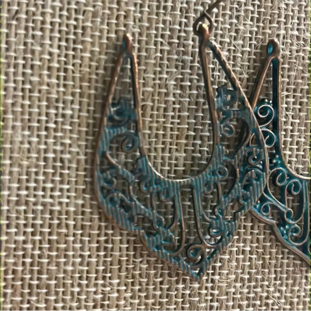 Boho Chic Turquoise Patina Copper Vintage-Chic Copper Unique Patina Earrings